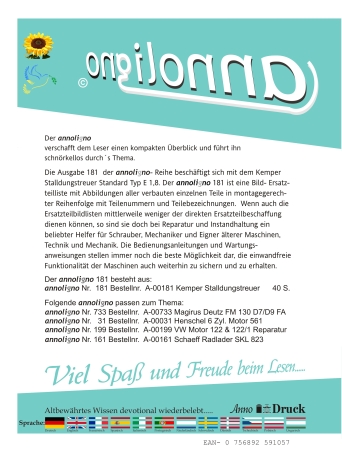 Kemper Stalldungstreuer Standard Typ E 1,8 Bild- Ersatzteilliste & Explosionszeichnungen  - annoligno 181